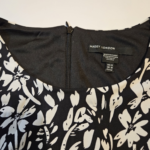 Maggy London Short Sleeve Black and White Floral Women's Dress - Size 14 - Picture 2 of 4
